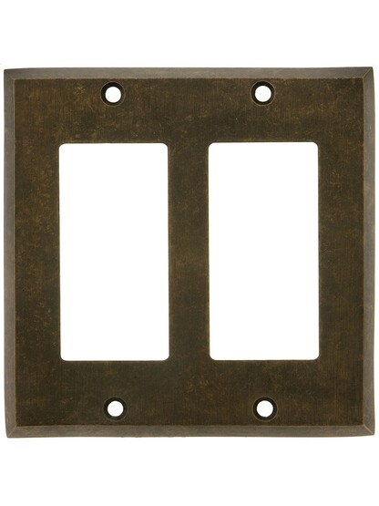 Traditional Forged Brass Double Gang GFI Cover Plate in Antique Brass.